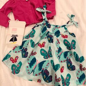 Janie and Jack Pink and Teal Butterfly Dress